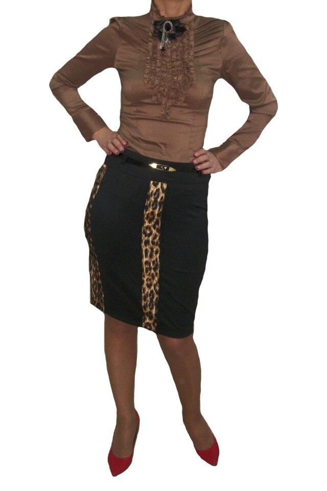 Fusta moderna, cu imprimeu animal-print, D&J Exclusive, Negru