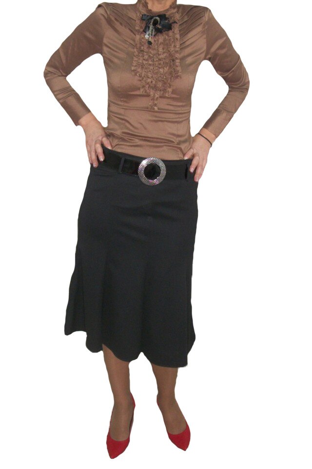 Fusta midi, in clin, model simplu, D&J Exclusive, Negru