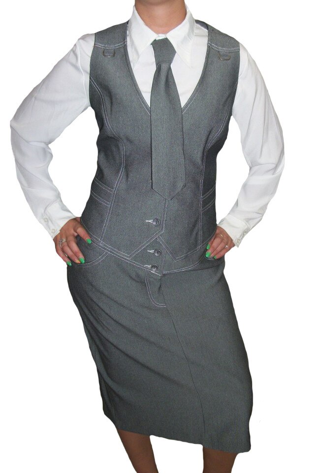 Fusta croi drept, design de buzunare, D&J Exclusive, Gri