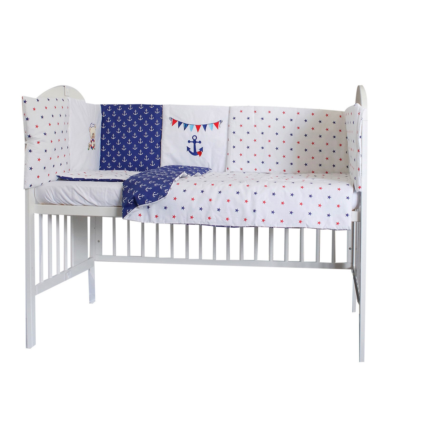 Lenjerie patut 10 piese, Desen nautic, 120 x 60 cm