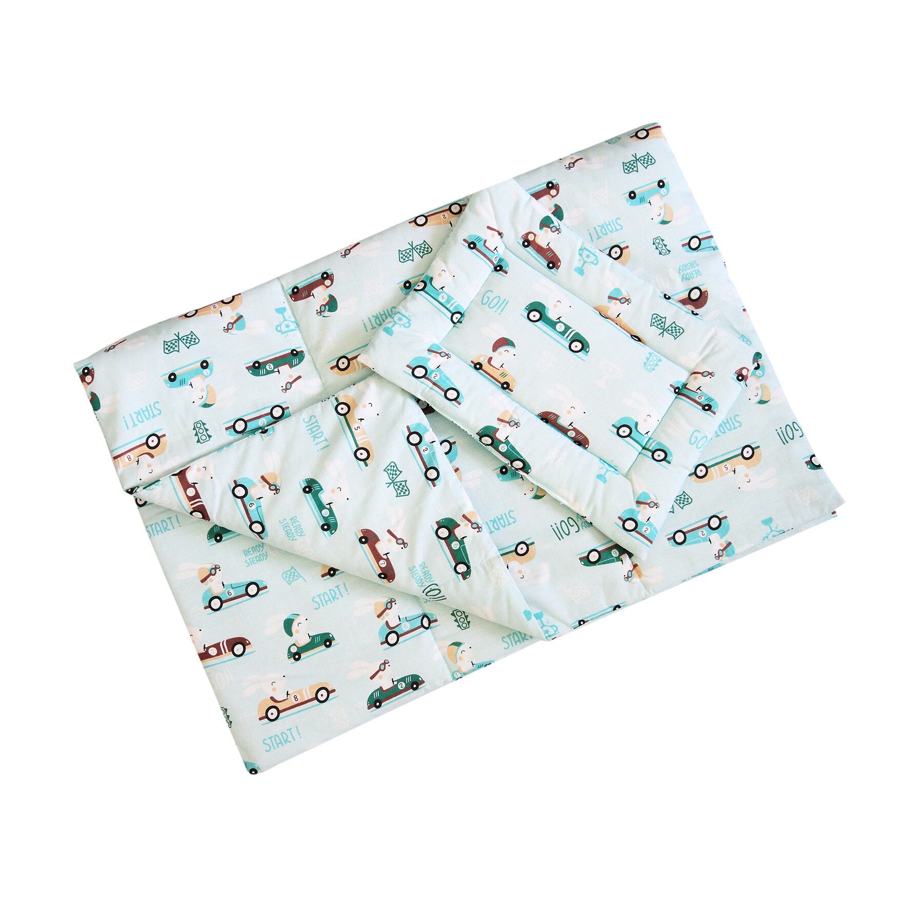 Set 2 piese, plapuma si pernita, Bunny with car, 120 x 60 cm