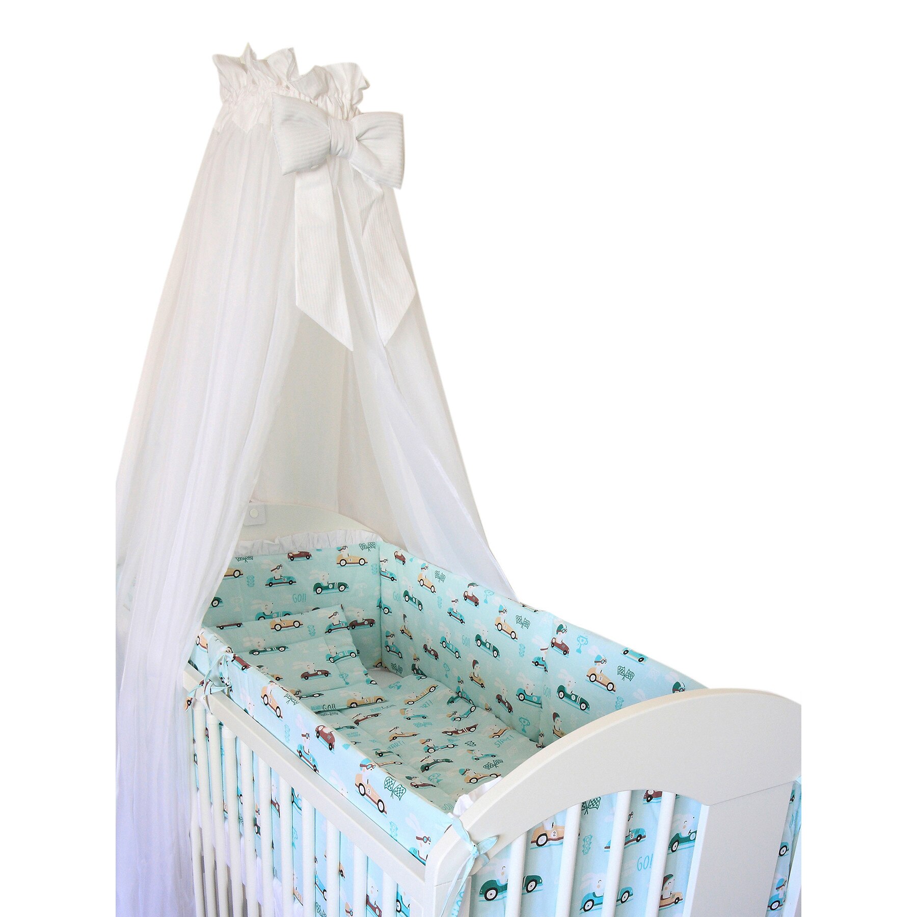Lenjerie cu baldachin, 6 piese, Bunny with car, 120 x 60 cm