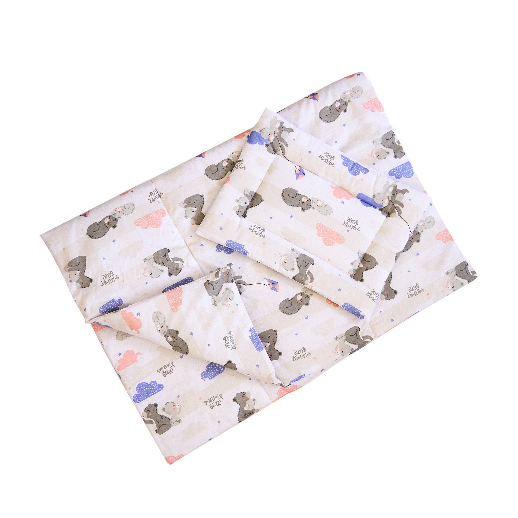 Set 2 piese, plapuma si pernita, Mama Bear, roz, 120x60 cm