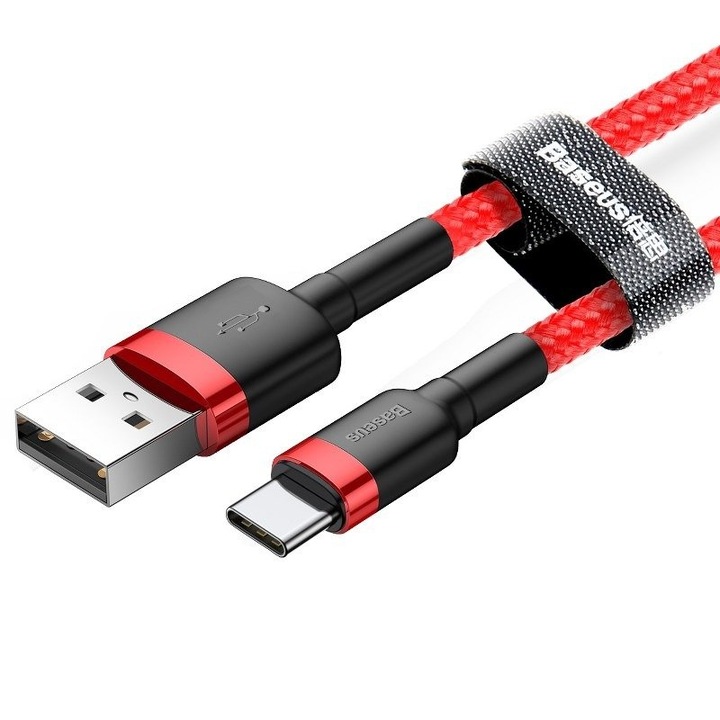 USB-USB-C кабел, Baseus, 3 A, 0,5 м, Червен
