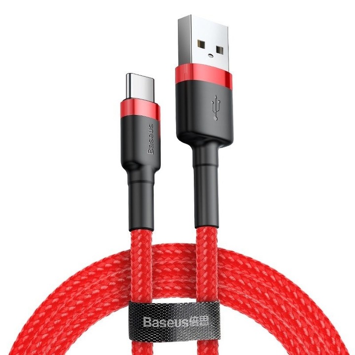 USB-USB-C кабел, Baseus, 3 A, 0,5 м, Червен