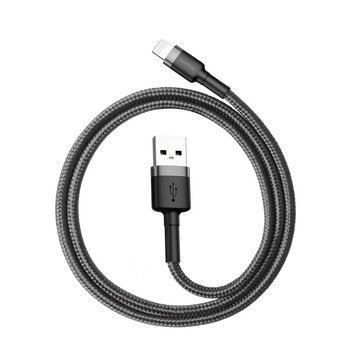 Cablu Lightning pentru iPhone, QC3.0 , 2.4A , 0.5M, BASEUS Cafule Durable Nylon, negru + gri Cablu Lightning pentru iPhone, QC3.0 , 2.4A , 0.5M, BASEUS Cafule Durable Nylon, negru + gri