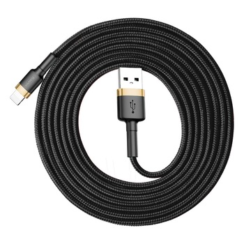 Cablu Lightning pentru iPhone, QC3.0 , 2.4A , 2M, BASEUS Cafule Durable Nylon, negru+auriu Cablu Lightning pentru iPhone, QC3.0 , 2.4A , 2M, BASEUS Cafule Durable Nylon, negru+auriu