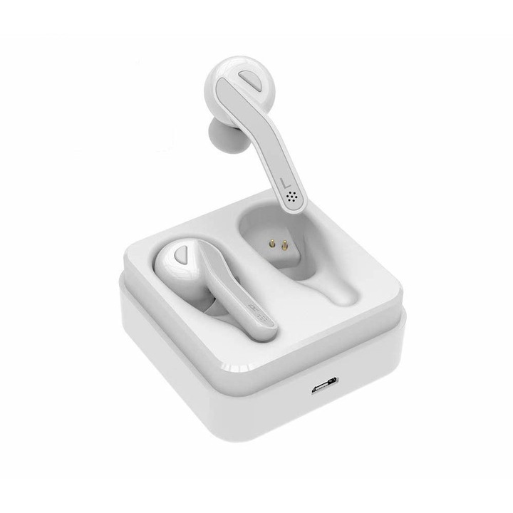 Casti Bluetooth ABBAS T88, wireless (fara fir), Bluetooth 5.0 handsfree, Waterproof( rezistente la contactul cu apa), Audio In-Ear, Handsfree, Compatibile Android & iOS, Alb