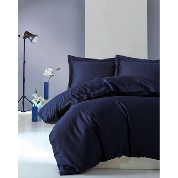 Lenjerie de pat dublu, premium satin de lux, 240 x 260 cm, 4 piese, Cotton Box, Elegant Dark Blue Lenjerie de pat dublu, premium satin de lux, 240 x 260 cm, 4 piese, Cotton Box, Elegant Dark Blue