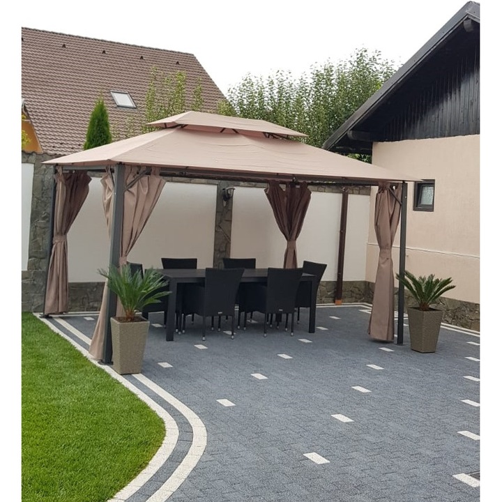 Pavilion,cort gradina RAKI 3x4m cadru aluminiu cu pereti laterali culoare sampanie-antracit