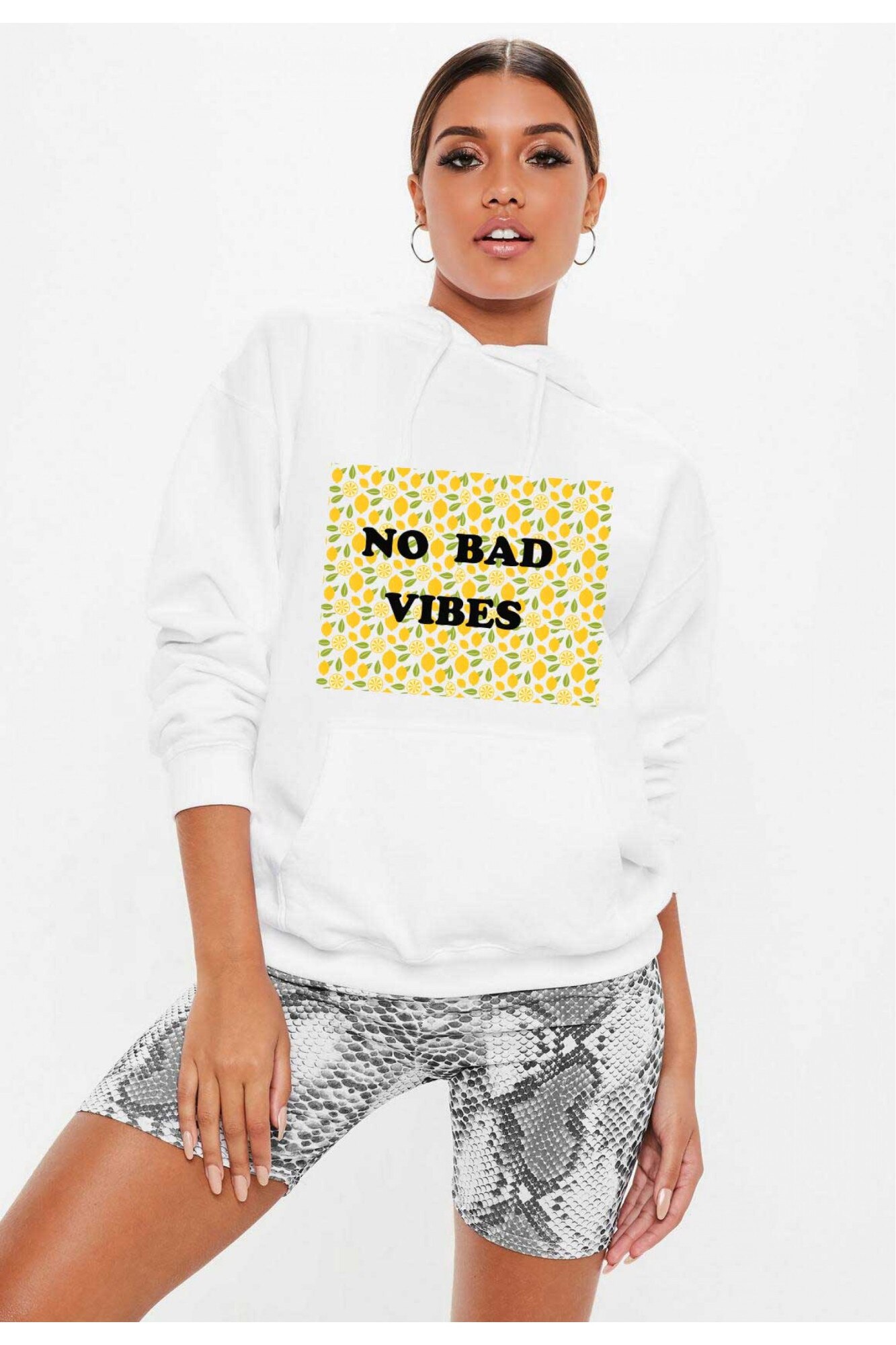 Hanorac dama alb - No Bad Vibes