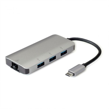 HUB USB-C cu 3 porturi USB-A + 1 x Gigabit LAN, Roline 12.02.1108 HUB USB-C cu 3 porturi USB-A + 1 x Gigabit LAN, Roline 12.02.1108