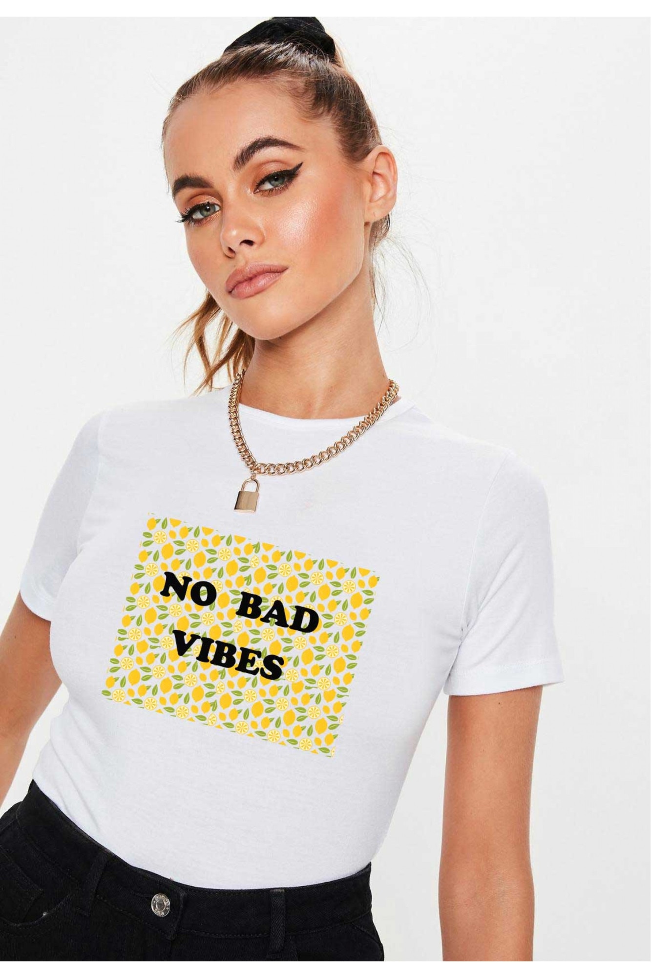 Tricou dama alb - No Bad Vibes