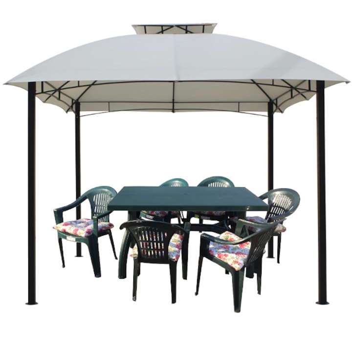Culinaro sátor pavilon udvarra 3x3m acélváz tető bézs , asztal 6 férőhelyes, 6 székkel