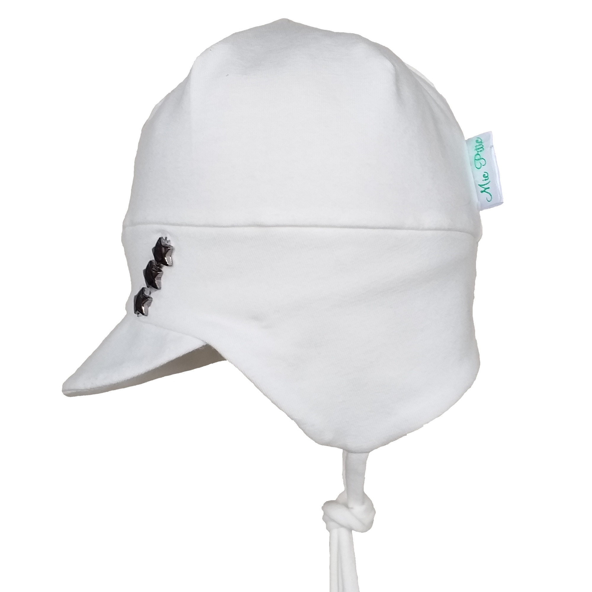 Sapca Mic Pitic S56NN pentru botez decorata cu stelute, Ecru, 38 cm