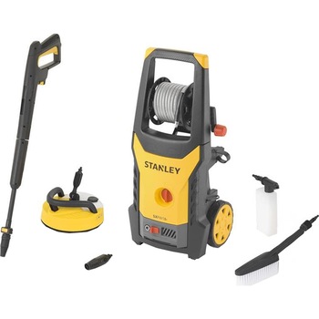 Aparat de spalat cu presiune Stanley SXPW18PE,1800 W, 440 l/h debit apa, 135 bar presiune maxima, 6 m tambur furtun + perie normala + perie pardoseli Aparat de spalat cu presiune Stanley SXPW18PE,1800 W, 440 l/h debit apa, 135 bar presiune maxima, 6 m tambur furtun + perie normala + perie pardoseli