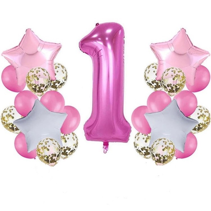 Csomó 25 db fólia lufi, 12 hüvelykes latex, 10 hüvelykes latex konfettivel, rózsaszín/fehér