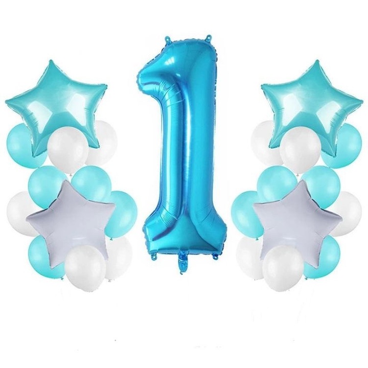 25 db fólia lufi szett, 12 hüvelykes latex, kék/fehér színű