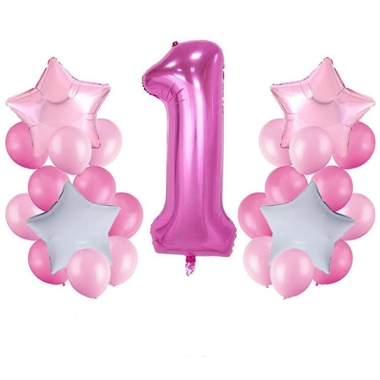Buchet de 25 Baloane Folie, Latex 12 inchi, Culoare Roz/Alb