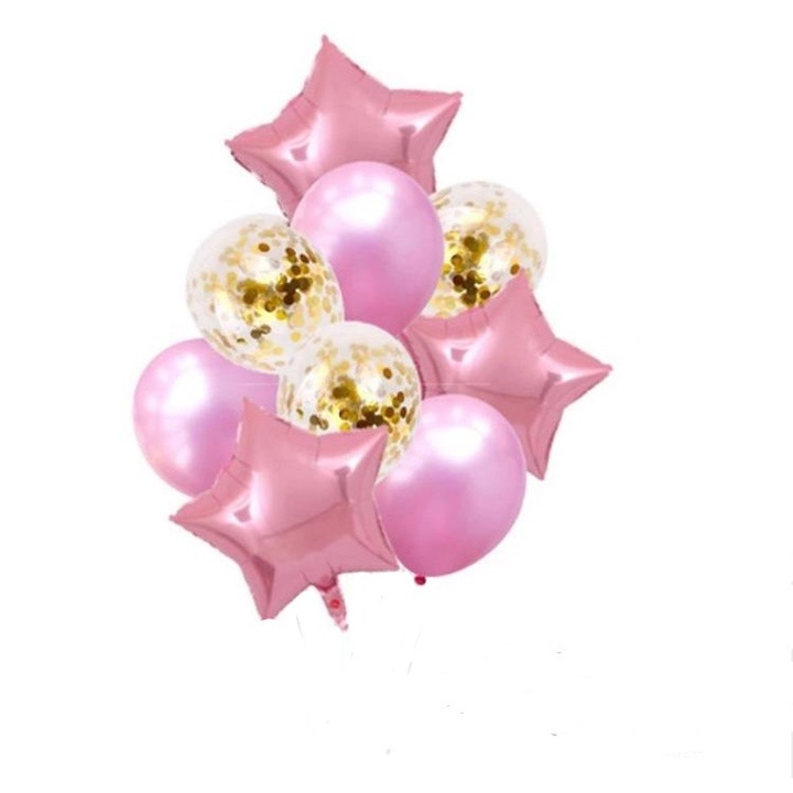 Csomó 9 fólia lufi, 12 hüvelykes latex plusz átlátszó latex 10 hüvelykes konfettivel, rózsaszín