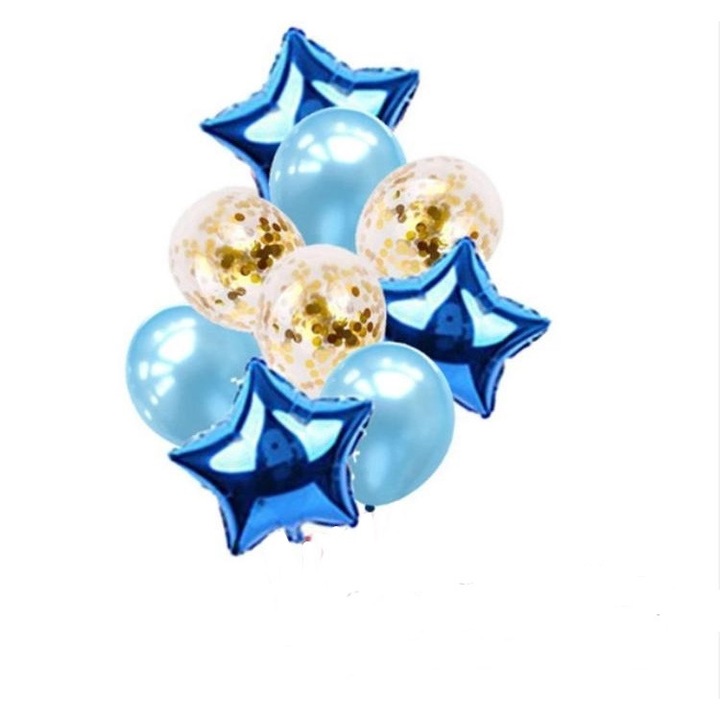 Csomó 9 fólia lufi, 12 hüvelykes latex plusz átlátszó latex konfettivel, 10 hüvelyk, kék színű