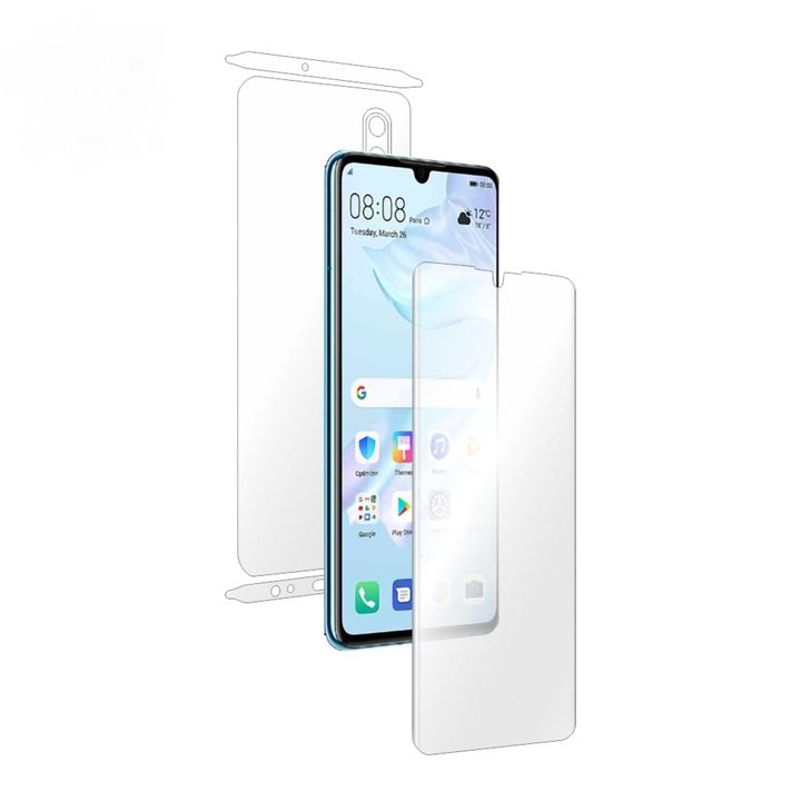 Intelligens védelem Huawei P30 teljes test fólia, teljes képernyő védelem, hát és oldalak + Smart Spray®, Smart Squeegee® és mikroszálas