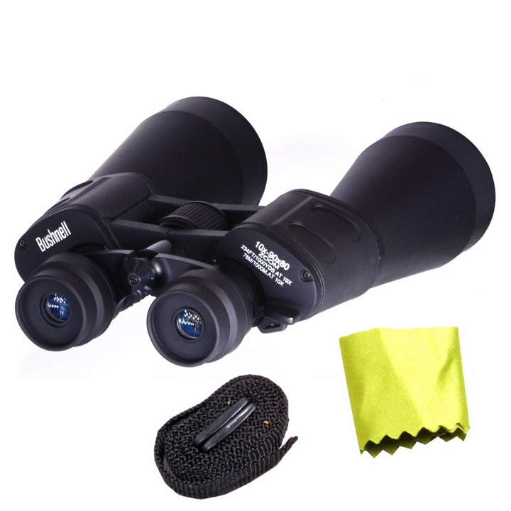 Бинокъл Bushnell 10-90x80, калъф с кабел, предпазни капачки за очите, плат