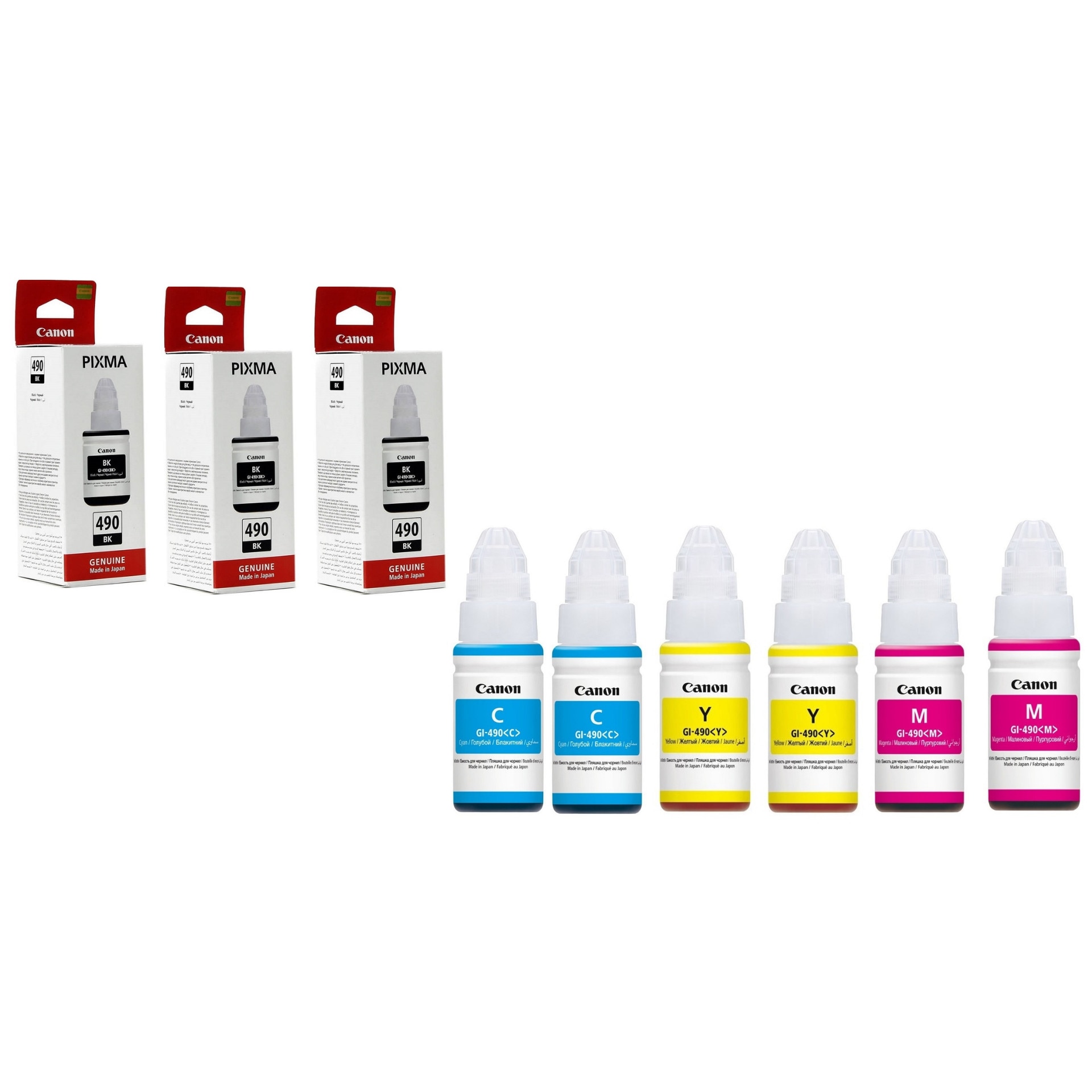 Pachet flacon refill cerneala GI-490 negru x 3,cyan x 2,magenta x 2,galben x 2,Canon original 60000 pagini