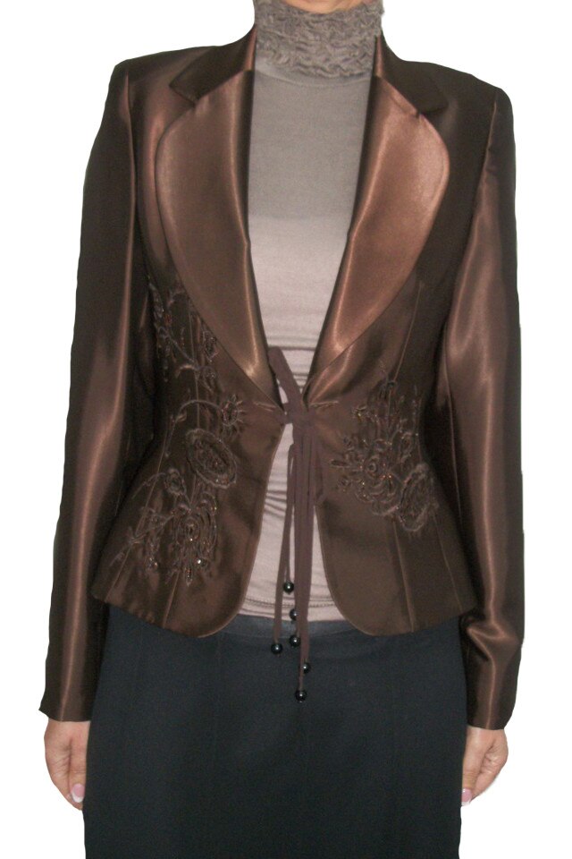 Sacou elegant,din satin,model pe lateral,D&J Exclusive,, Maro