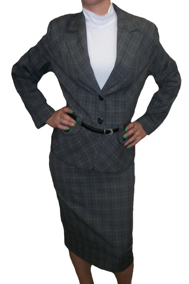 Sacou model cu carouri,curea in talie,D&J Exclusive,, Gri inchis, 42