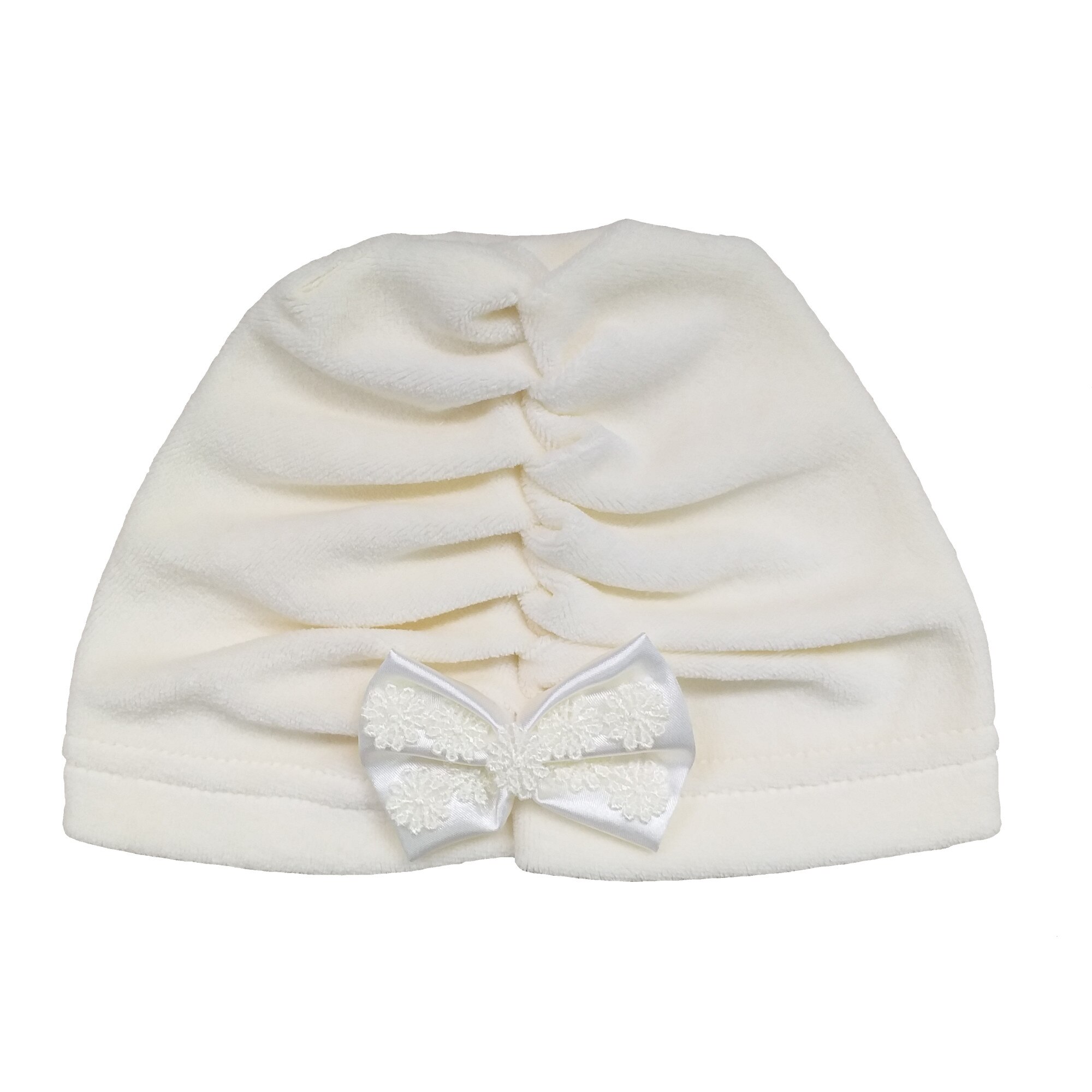 Turban Mic Pitic T31NN din catifea cu fundita, ecru, 40 cm