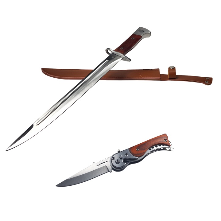 Set cutit vanatoare, AK-47, 43 cm, cadou briceag pentru camping 16.6 cm