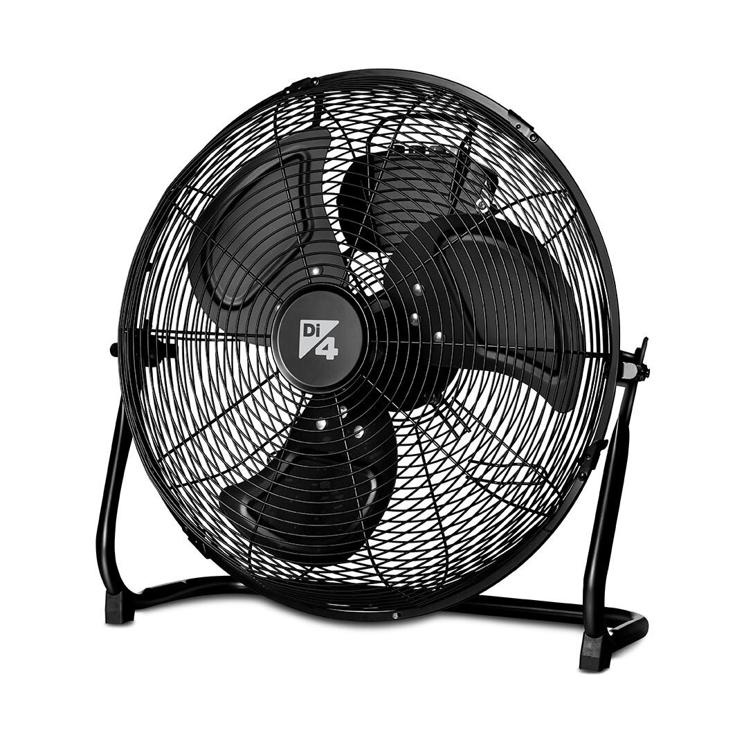 Ventilator de podea Daga Di4 Aria Forze 35. 70 W, 35 cm.Debit aer: 77 mc/min, 3 viteze, palete metalice pentru ventilatie puternica.Negru.