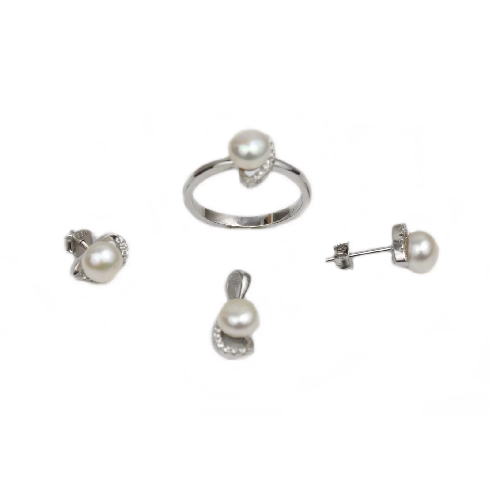 Set argint rodiat cu zirconiu si perle - DA221