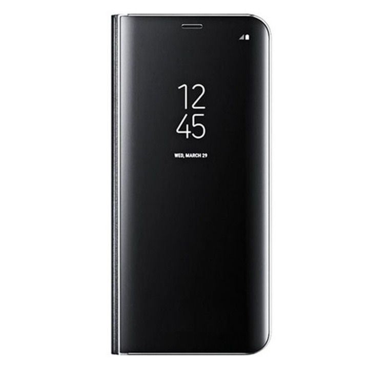 Флип калъф Stand Clear View Mirror, Съвместим със Samsung Galaxy J7 2017, J730, Черен
