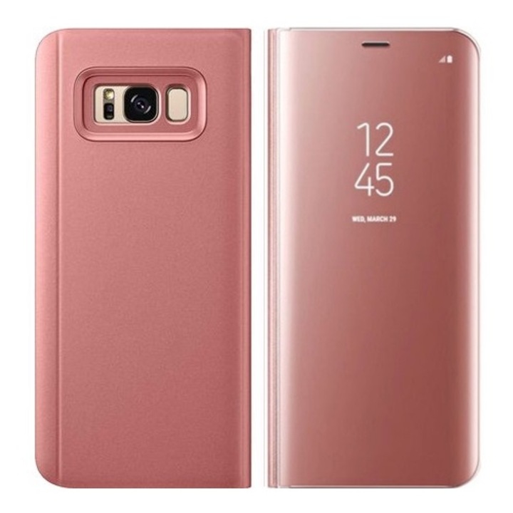 Husa Flip Stand Clear View Oglinda compatibil cu Samsung Galaxy S10 Plus G975 Rose