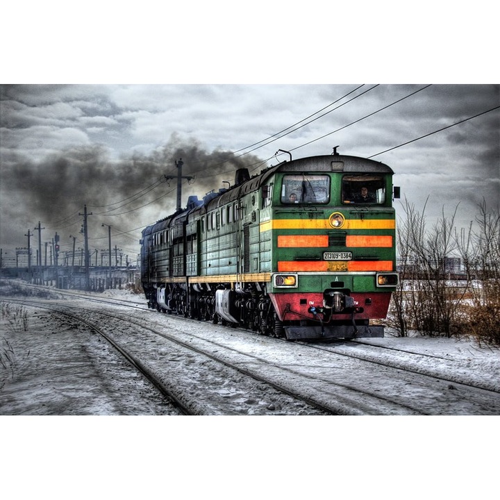 Tablou Canvas Print Shop - Locomotiva diesel viu colorata, Transport, Trenuri - 180 x 120 cm