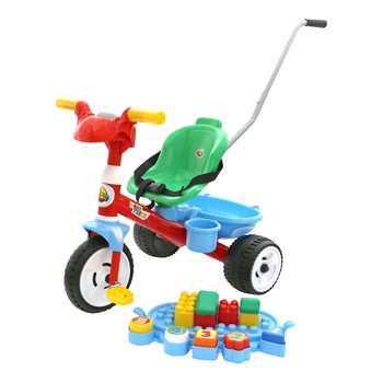 Tricicleta cu centuri, sunete, maner si set 11 jucarii, Polesie®, multicolor Multicolor Tricicleta cu centuri, sunete, maner si set 11 jucarii, Polesie®, multicolor Multicolor