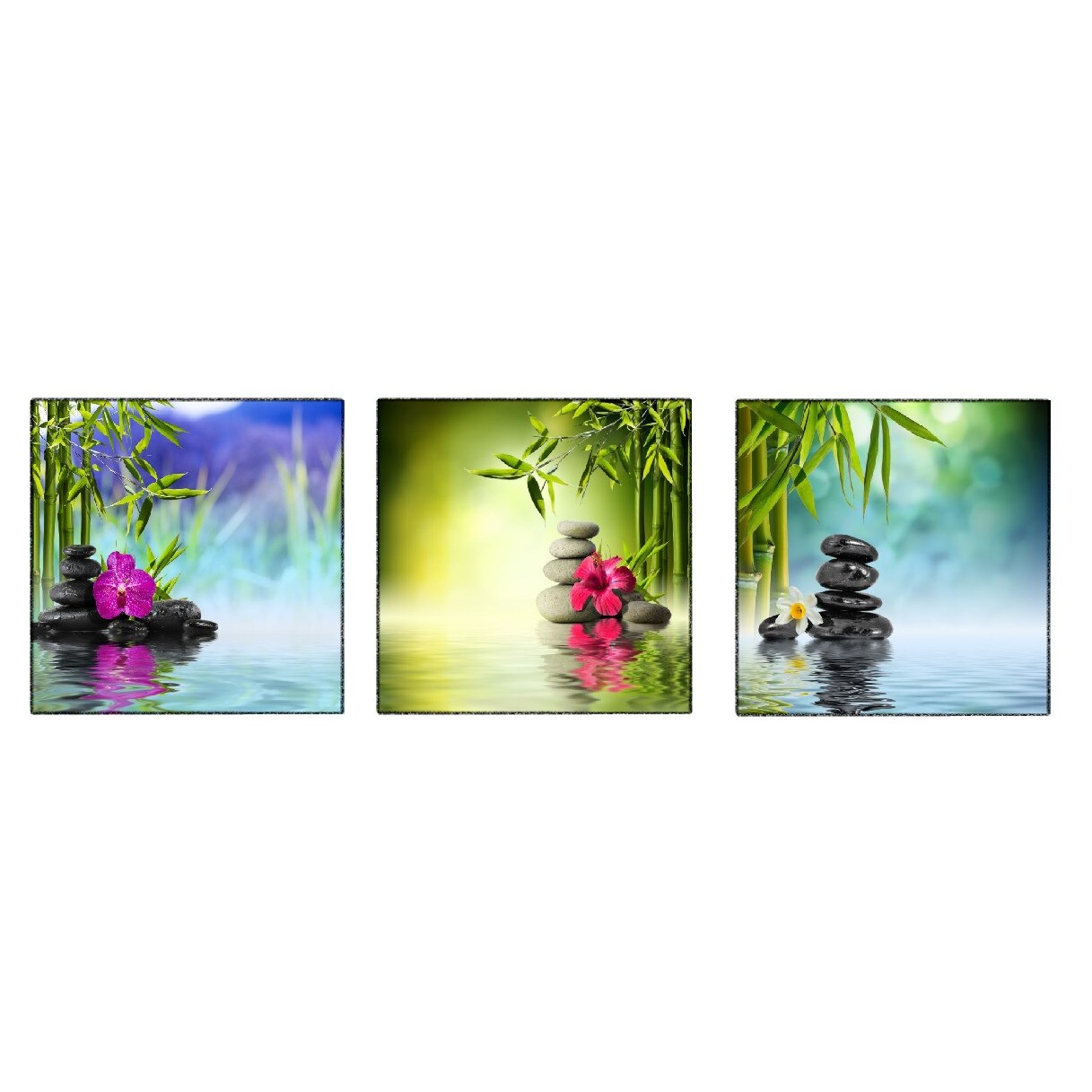 Tablou canvas 3 piese patrat flori 1 (70 x 70 cm)