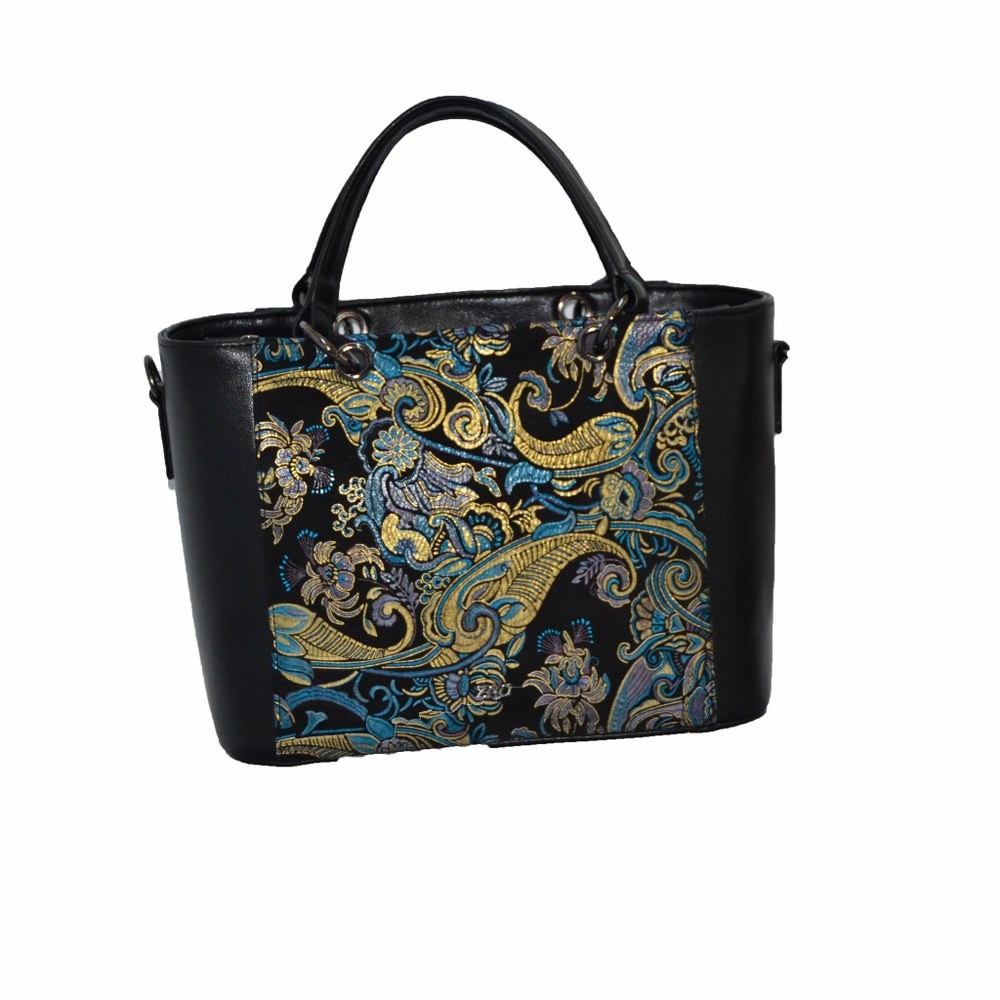 Geanta dama,Zea,piele naturala,neagra baroc