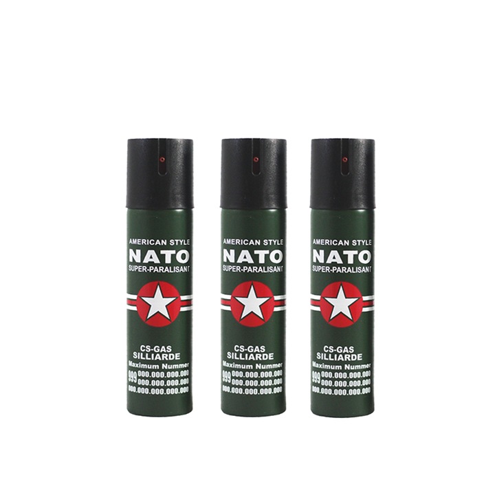 Set 3 sprayuri paralizante IdeallStore®, Nato Defence, propulsie jet, 60 ml, verde