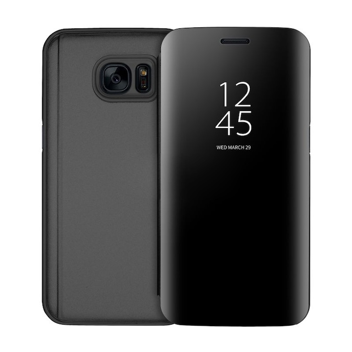 Flip Cover Mirror Samsung Galaxy S7 Edge tok, fekete
