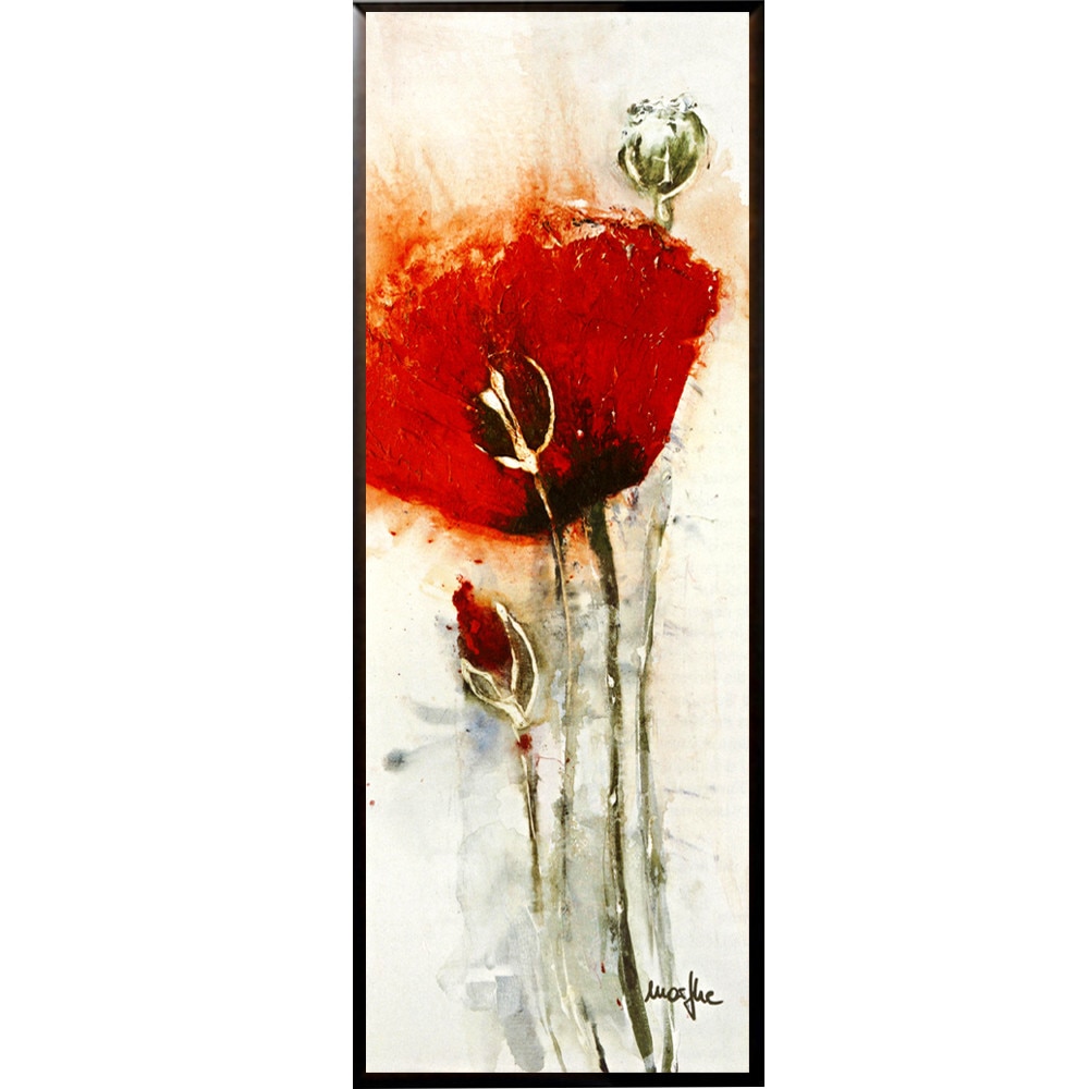 Tablou inramat pe suport de lemn maci rosii Poppies I, 16 x 40 cm