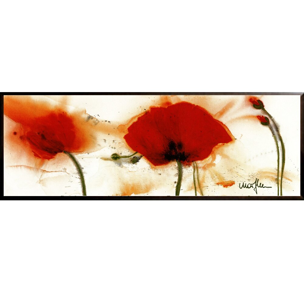 Tablou inramat pe suport de lemn maci rosii Poppies V, 16 x 44 cm