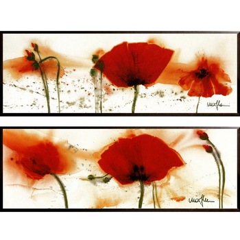 Set de doua tablouri pe suport de lemn maci rosii Poppies in the Wind V si VI, 32 x 44 cm Set de doua tablouri pe suport de lemn maci rosii Poppies in the Wind V si VI, 32 x 44 cm