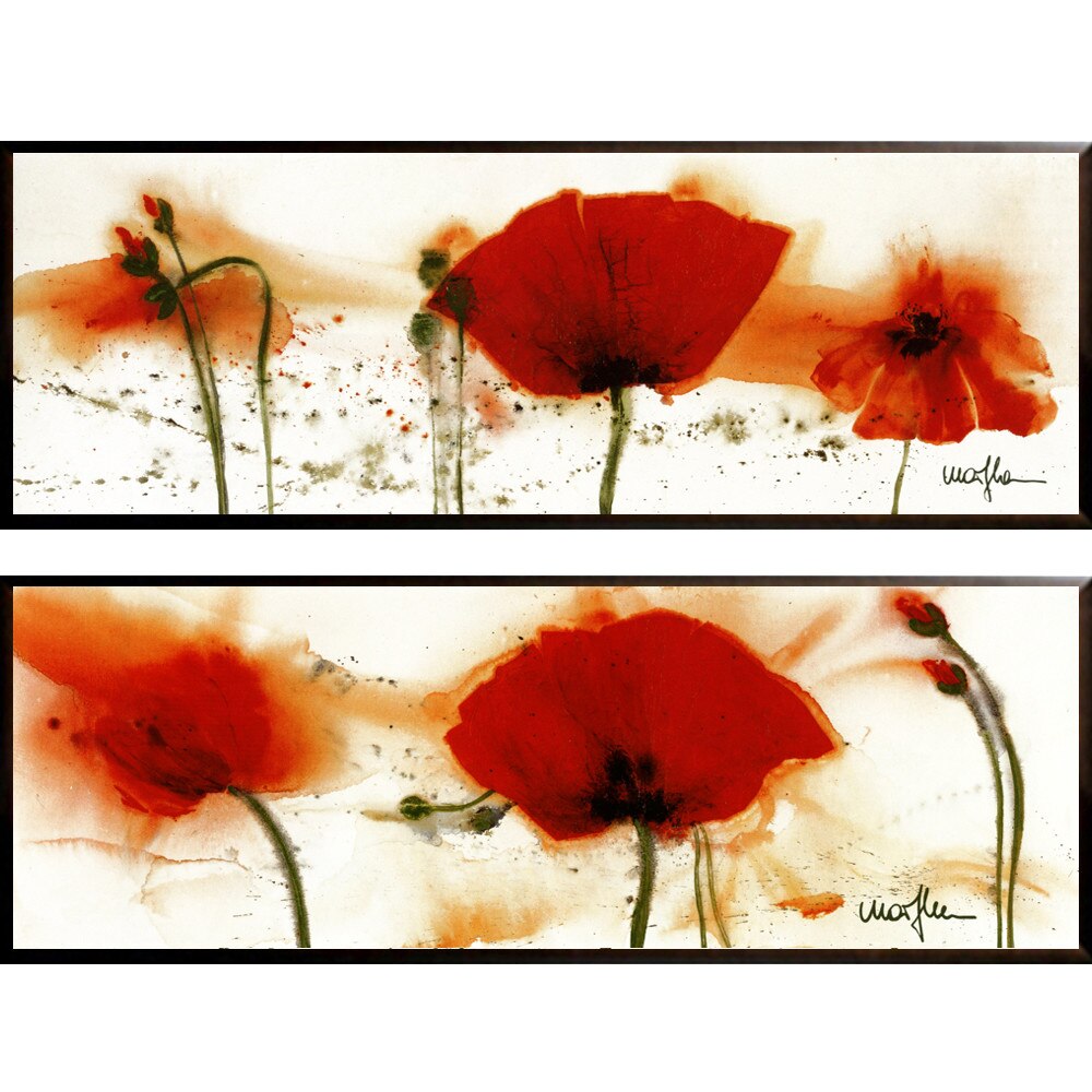 Set de doua tablouri pe suport de lemn maci rosii Poppies in the Wind V si VI, 59 x 42 cm