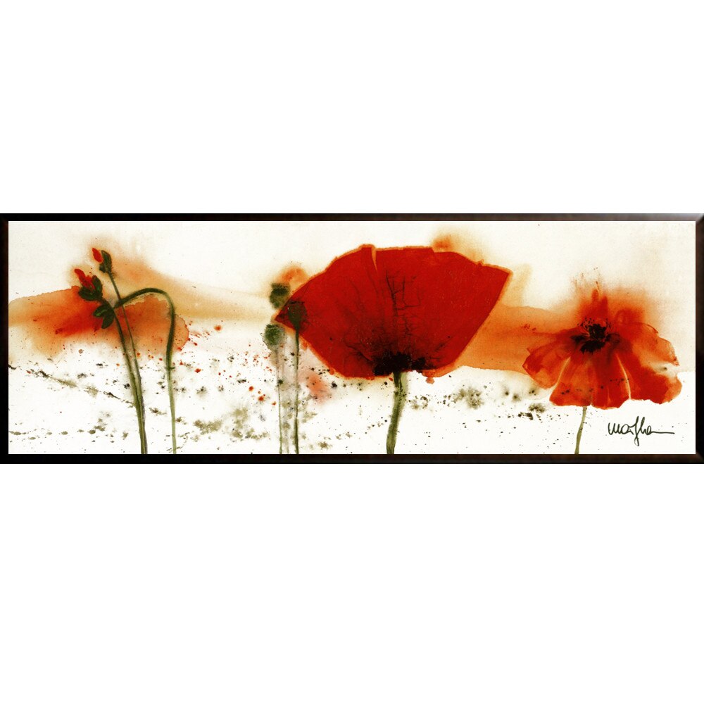 Tablou inramat pe suport de lemn maci rosii Poppies VI, 16 x 44 cm