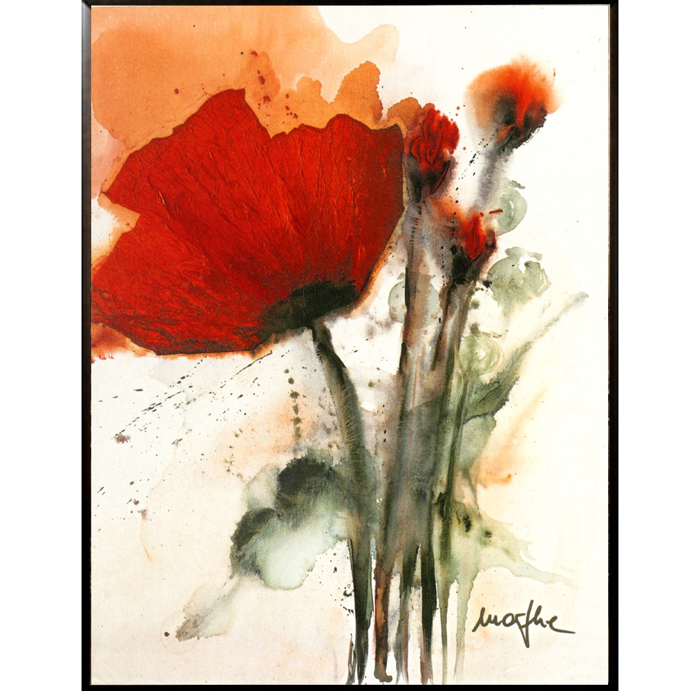 Tablou inramat pe suport de lemn maci rosii Bunch of Poppies I, 31 x 40 cm