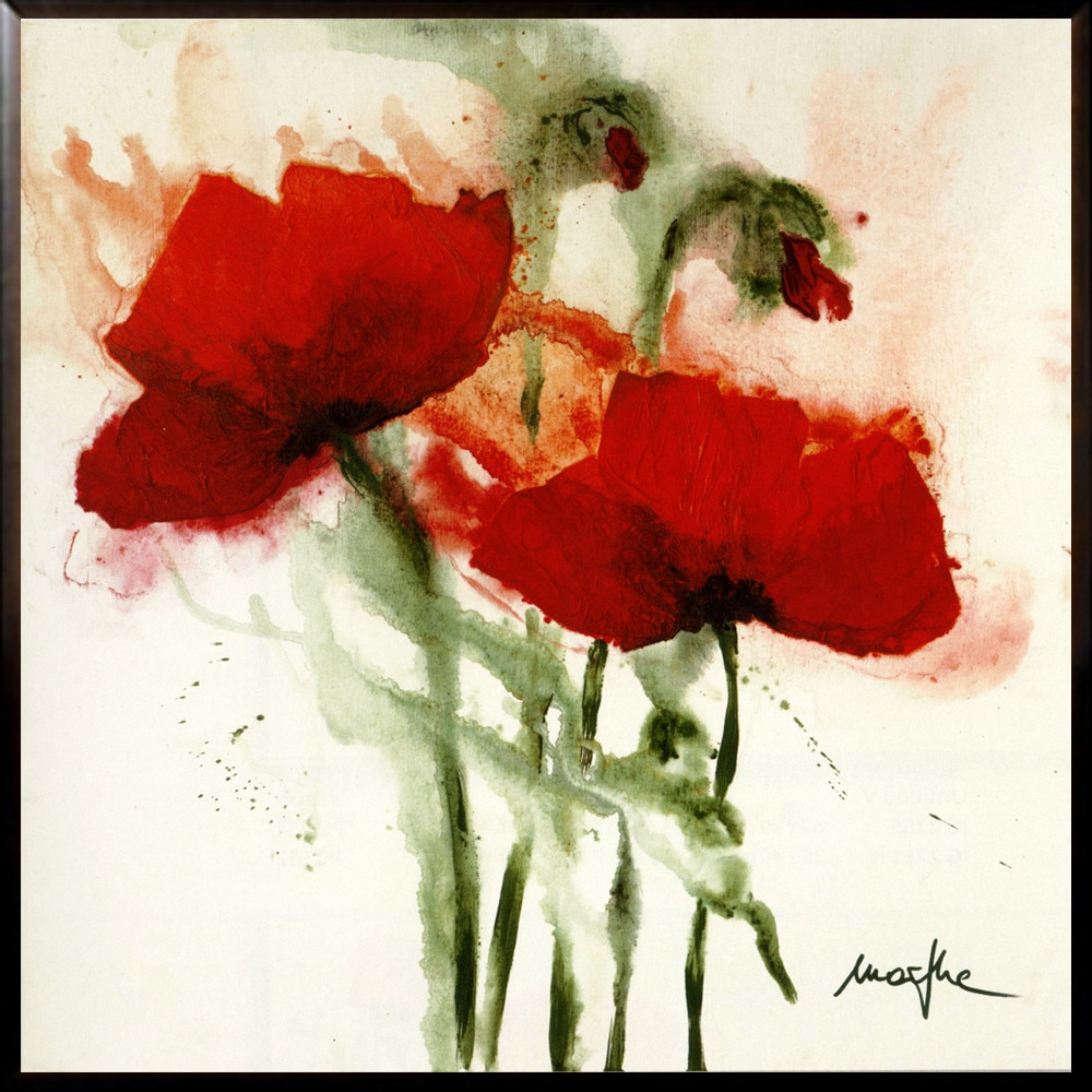 Tablou inramat pe suport de lemn maci rosii Poppies in the Wind II, 31 x 31 cm