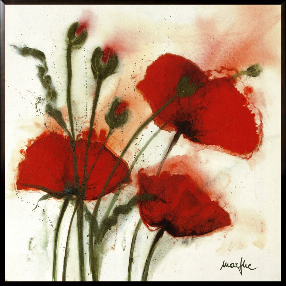 Tablou inramat pe suport de lemn maci rosii Poppies in the Wind I, 31 x 31 cm